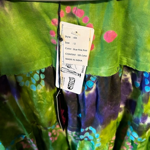 NWT Willi Smith Green Hippie Tie Dye Festival Skirt Sz 12 - Picture 6 of 8